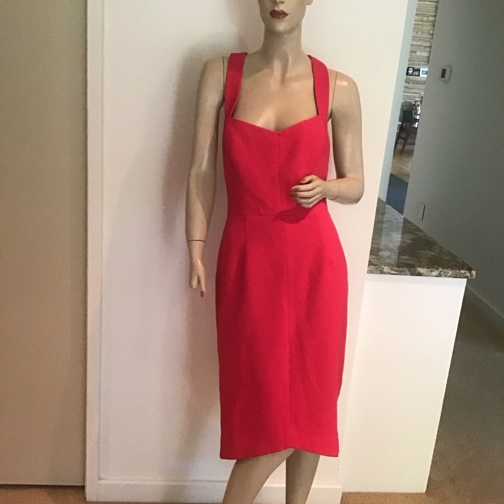 Black Halo Coral Pink Crepe‎ Open Back Fitted Body Con Sheath Party Dress 12